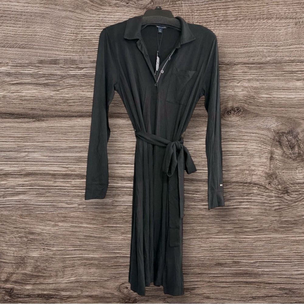 Tommy Hilfiger Black Belted Shirt Dress Long Sleeve Midi M NWT